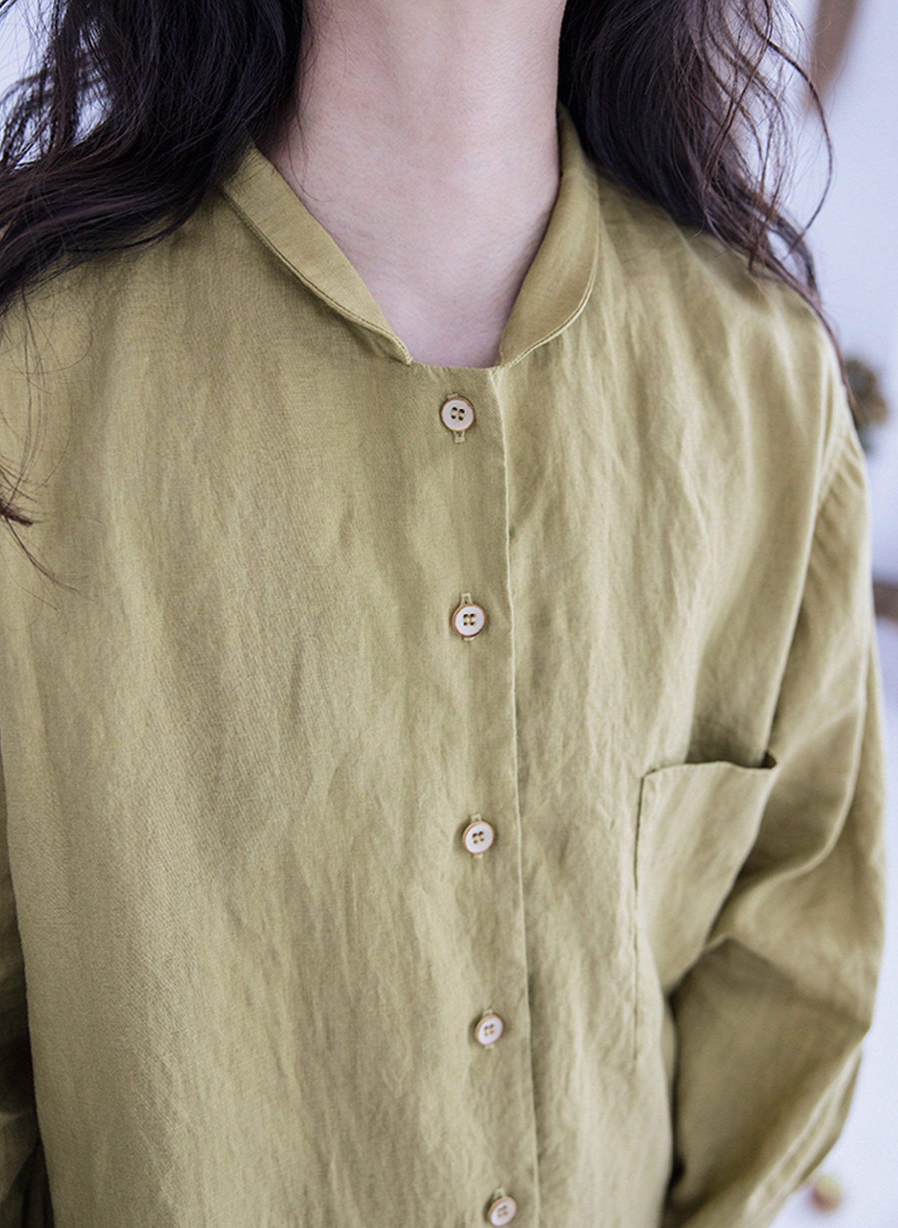 edoa High Count Prewashed Linen Multi-way Collar Shirt 
