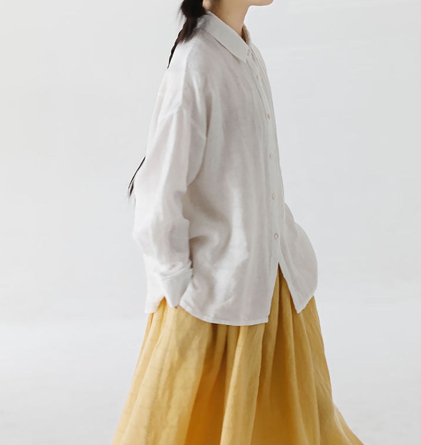 edoa Classic White Linen Collar Shirt