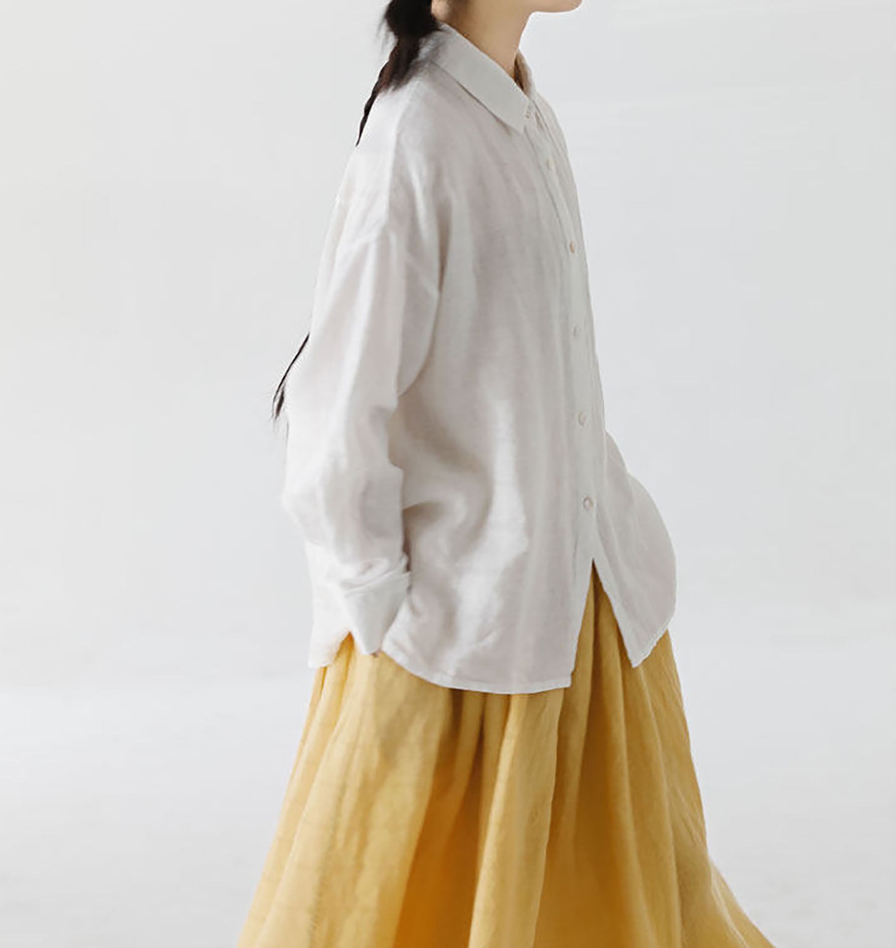 edoa Classic White Linen Collar Shirt