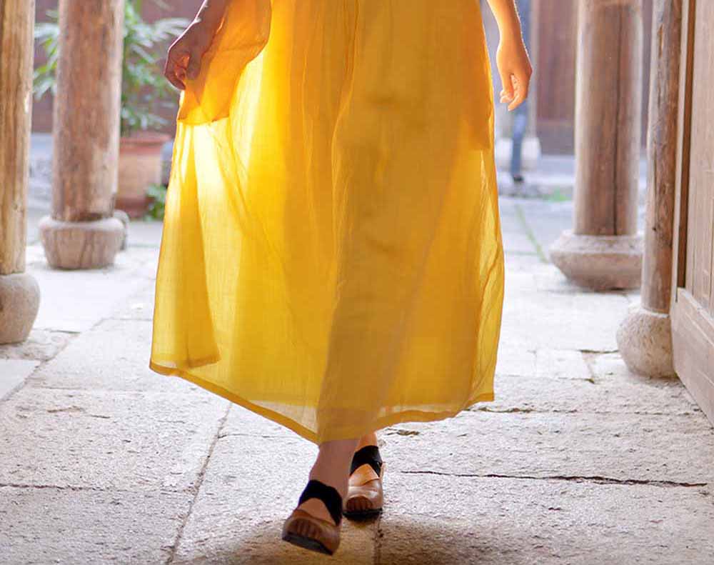 edoa Hand Pintucked Ramie Floor-length Tank Dress 