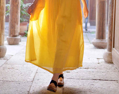 edoa Hand Pintucked Ramie Floor-length Tank Dress 