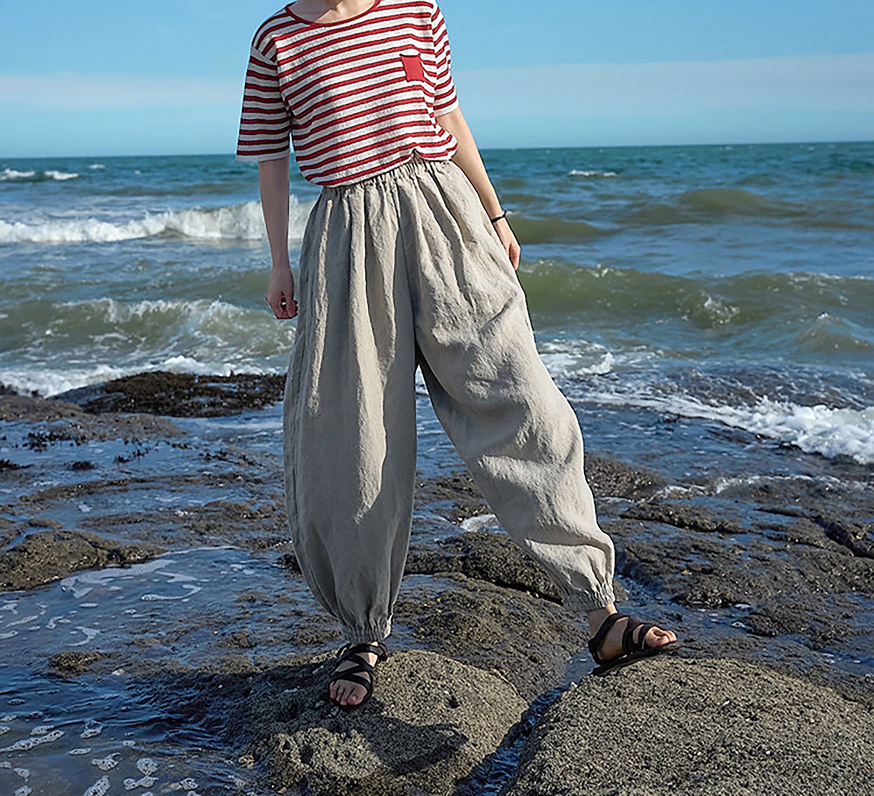 edoa Eco-friendly Flax Linen Lattern Pants 
