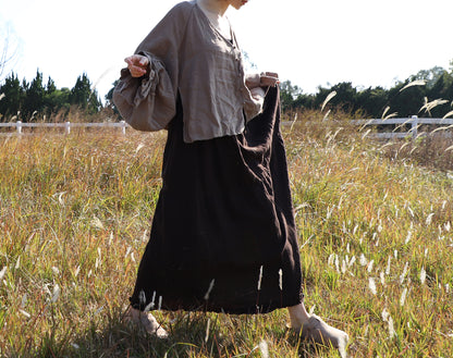 edoa Linen Three Tiered Ruffle Vineyard Skirt 