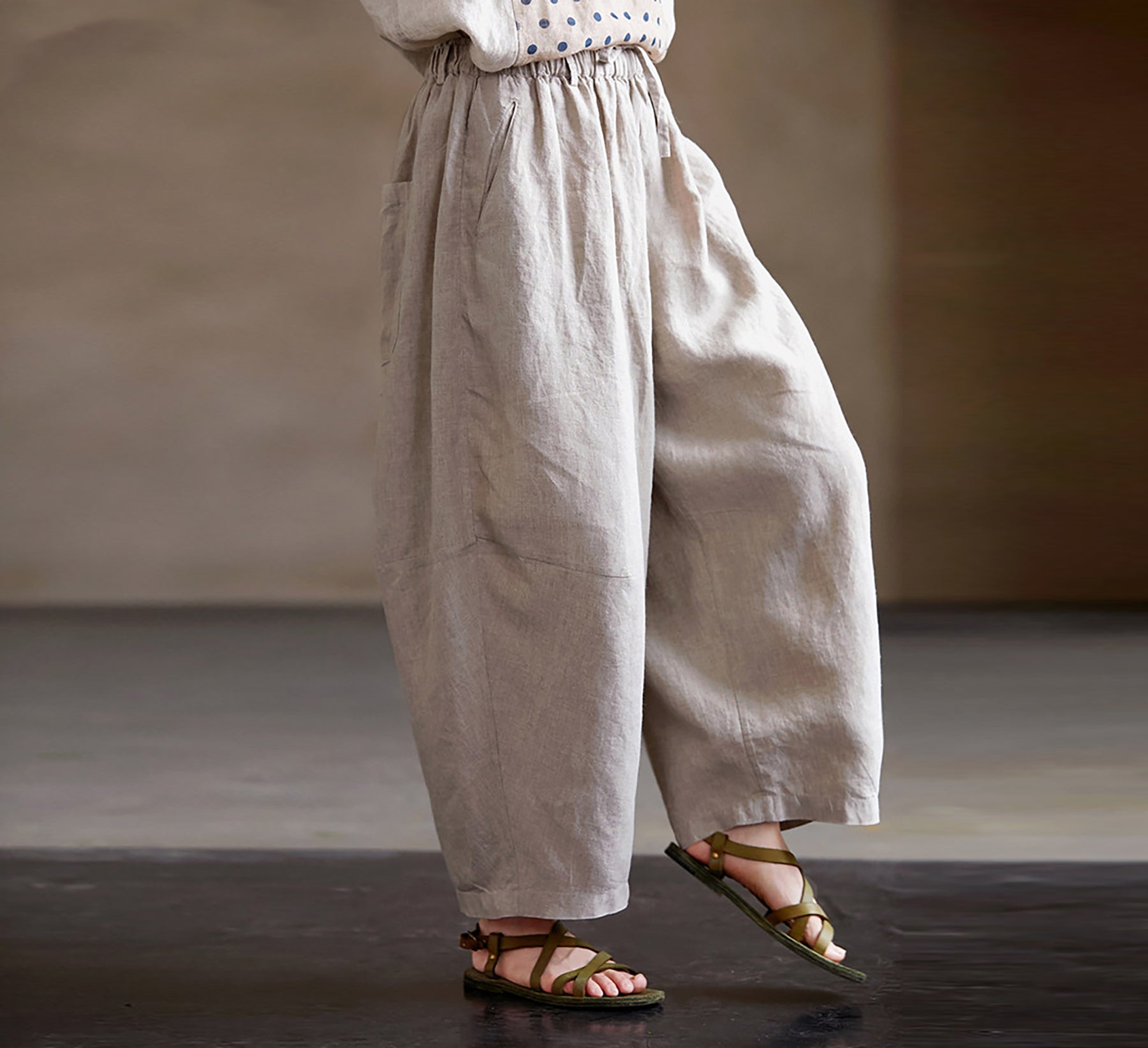 edoa Eco-friendly Flax Linen Tapered Pants