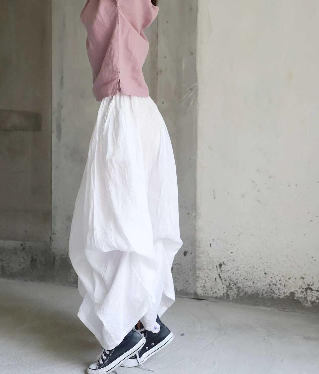 edoa Blooming Lotus Linen Maxi Skirts