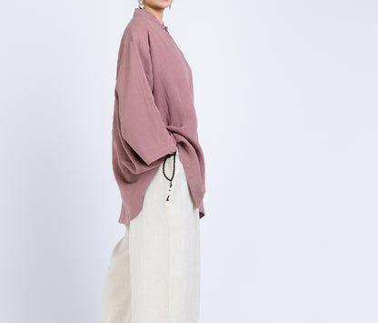 edoa Loose Heavy Weight Linen Retro Blouse