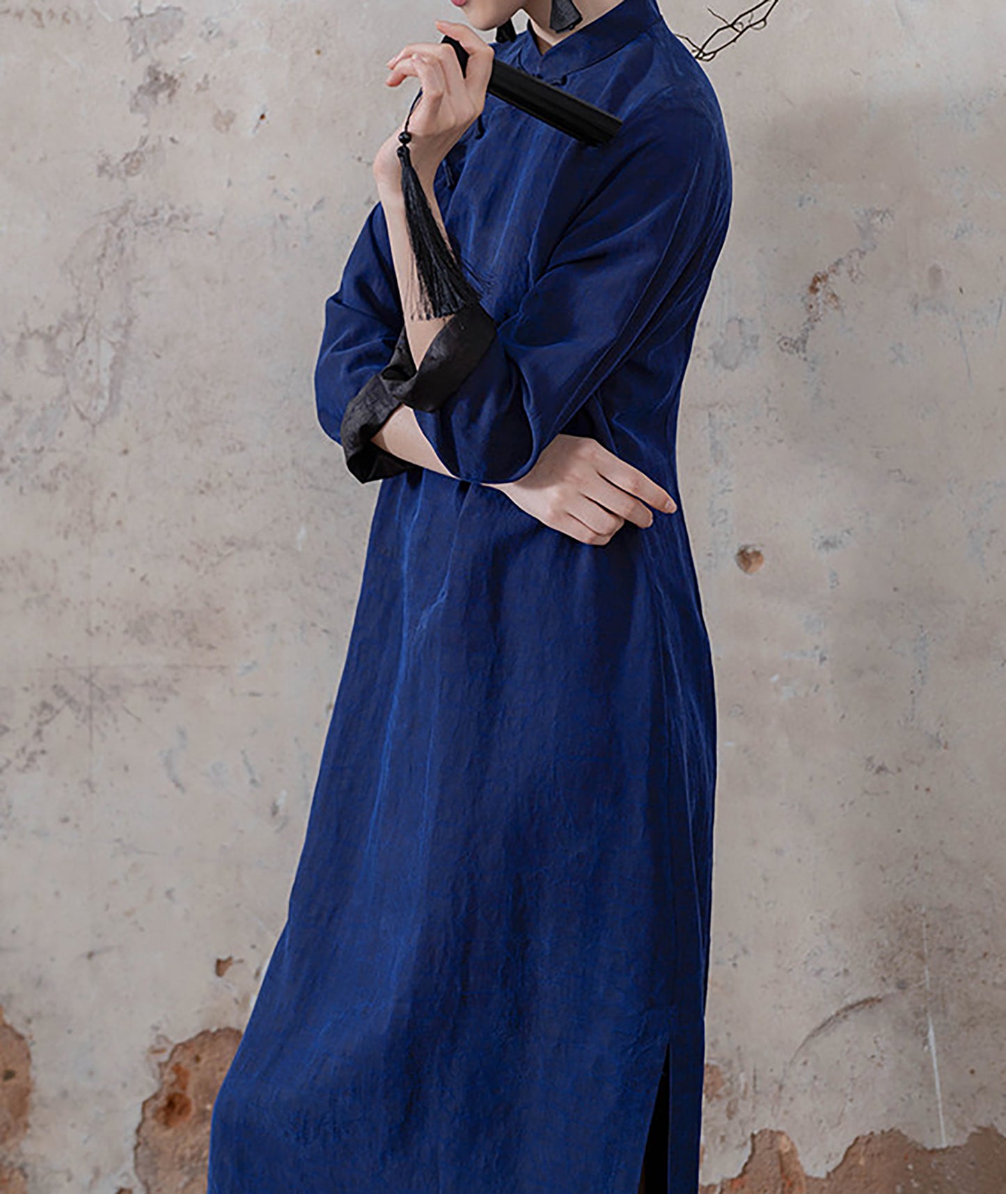 edoa Blue Mud Silk Modern Cheongsaam Dress