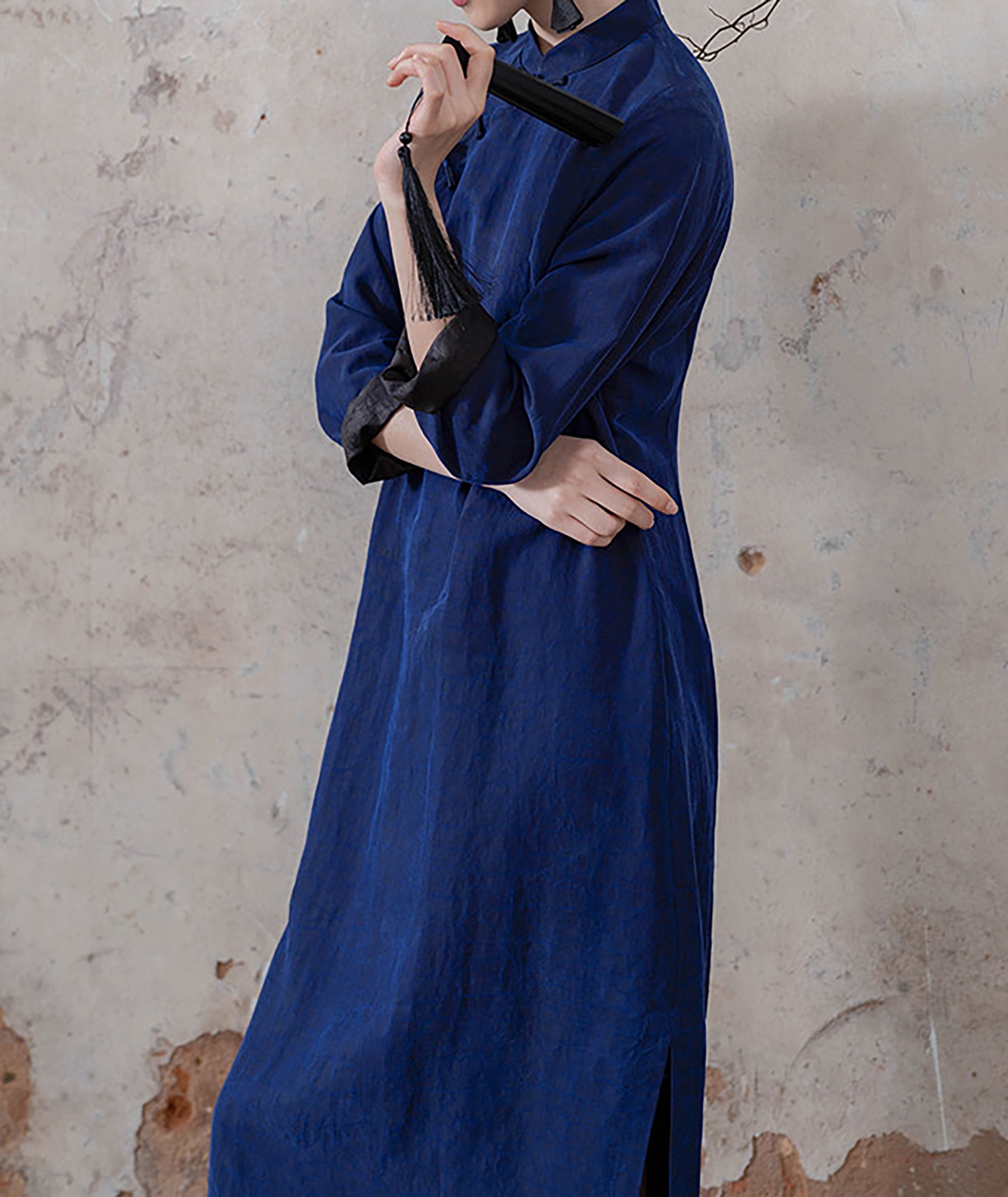 edoa Blue Mud Silk Modern Cheongsaam Dress