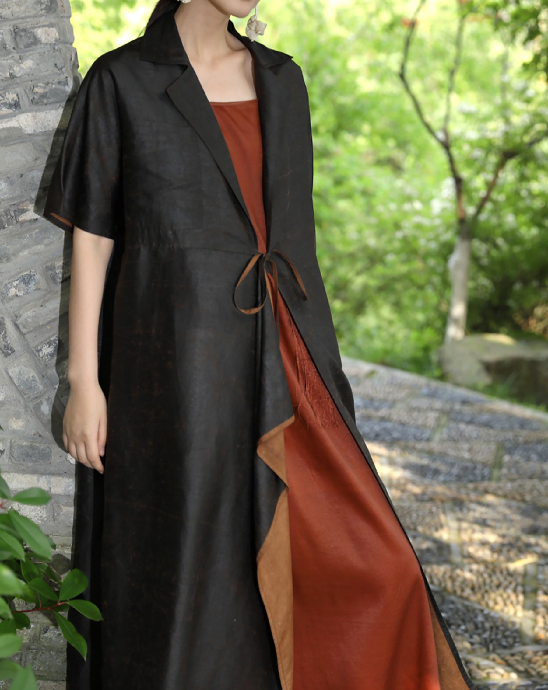 edoa Cracked Mud Silk Duster Coat