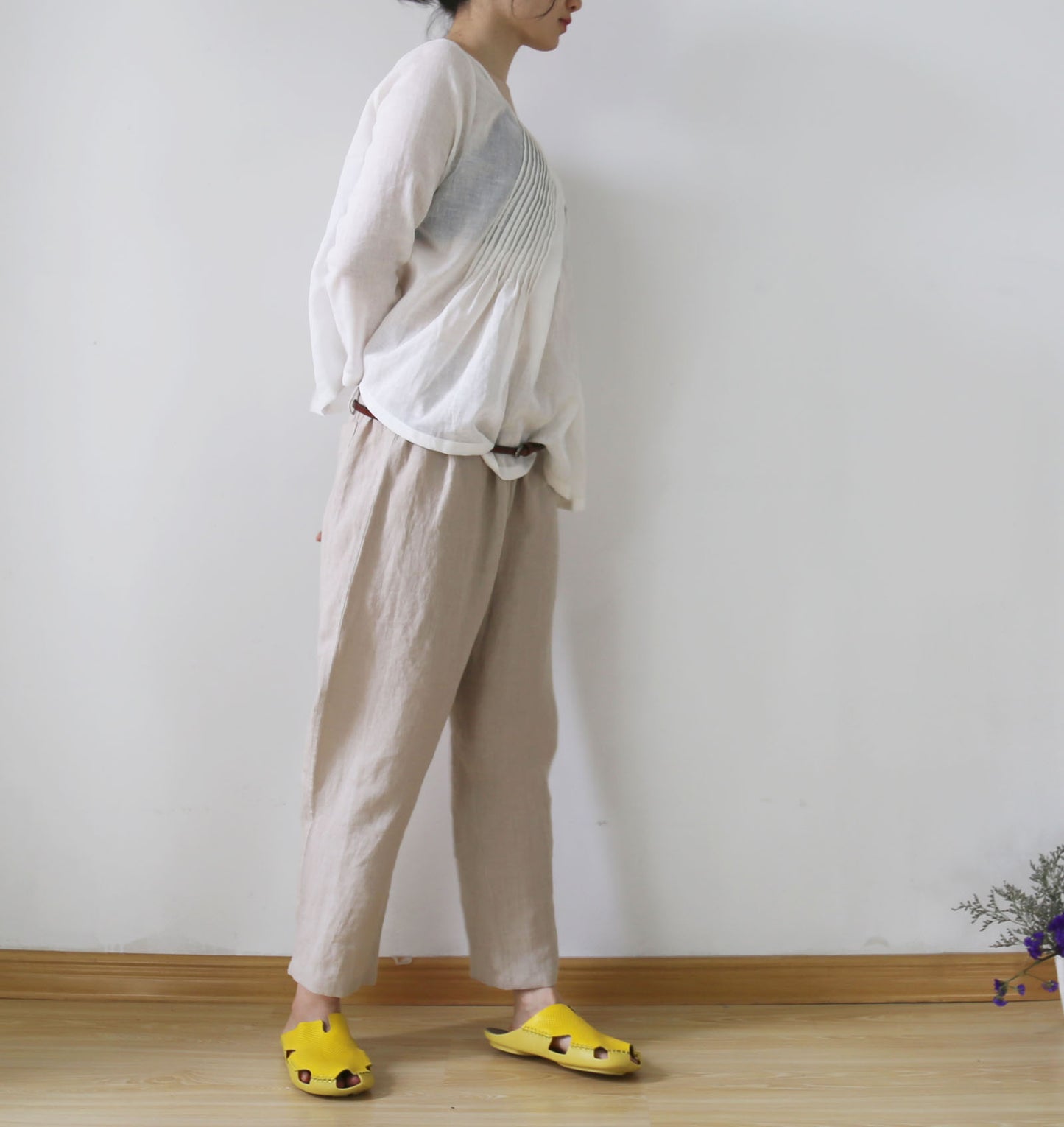 edoa Linen Cotton blend Pleated Top