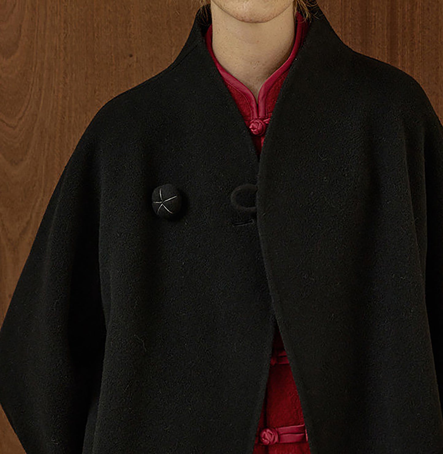edoa New Chinese Style Double-faced Wool Long Coat