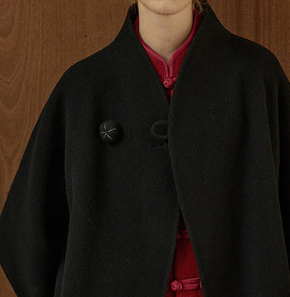 edoa New Chinese Style Double-faced Wool Long Coat