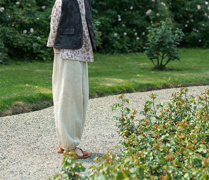 edoa Flax Linen Elasticated Waist Lantern Pants
