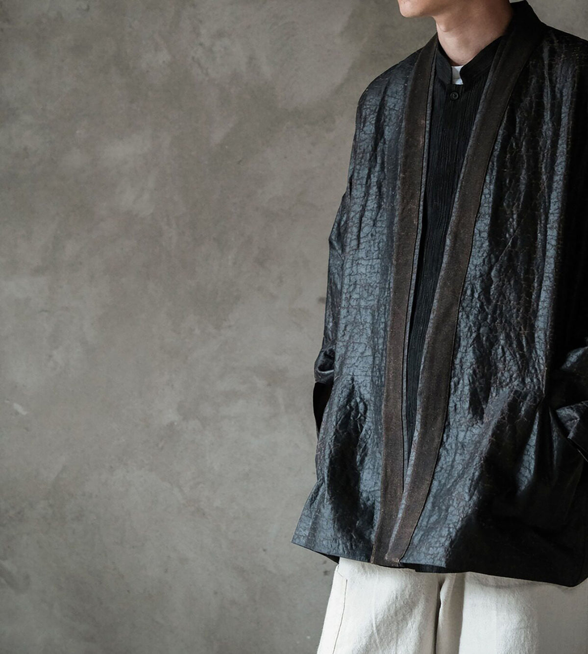 edoa Cracked Mud Silk Haori Jacket