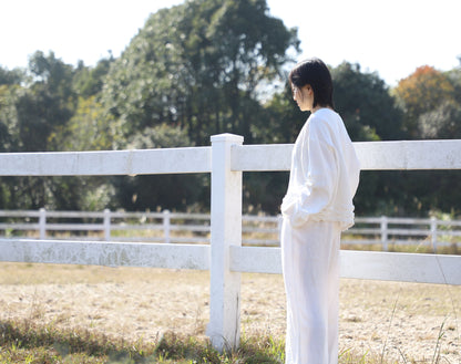 edoa Loose White Linen Blouse with flounces