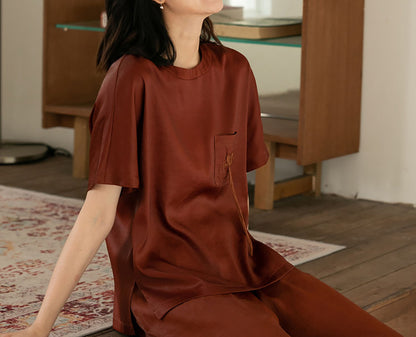 edoa Mud Silk Satin Short Sleeve Tee