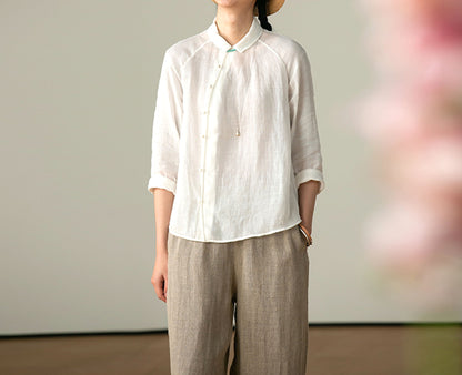 edoa High Counted Ramie Chinese Style Top