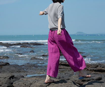 edoa Elasticated Washed Ramie Crop Pants