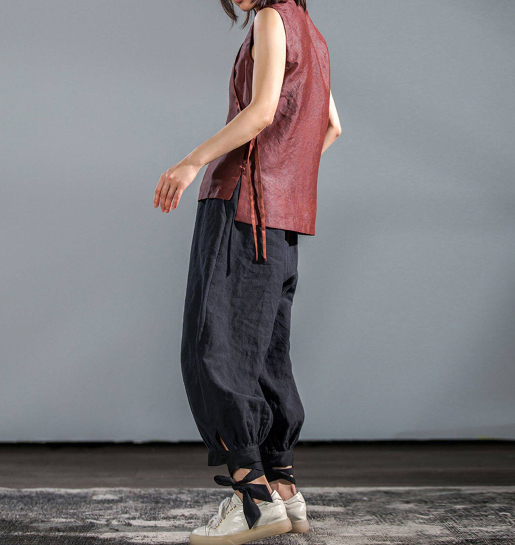 edoa Summer Elegant Retro Mud Silk Sleeveless Chinese Style Top