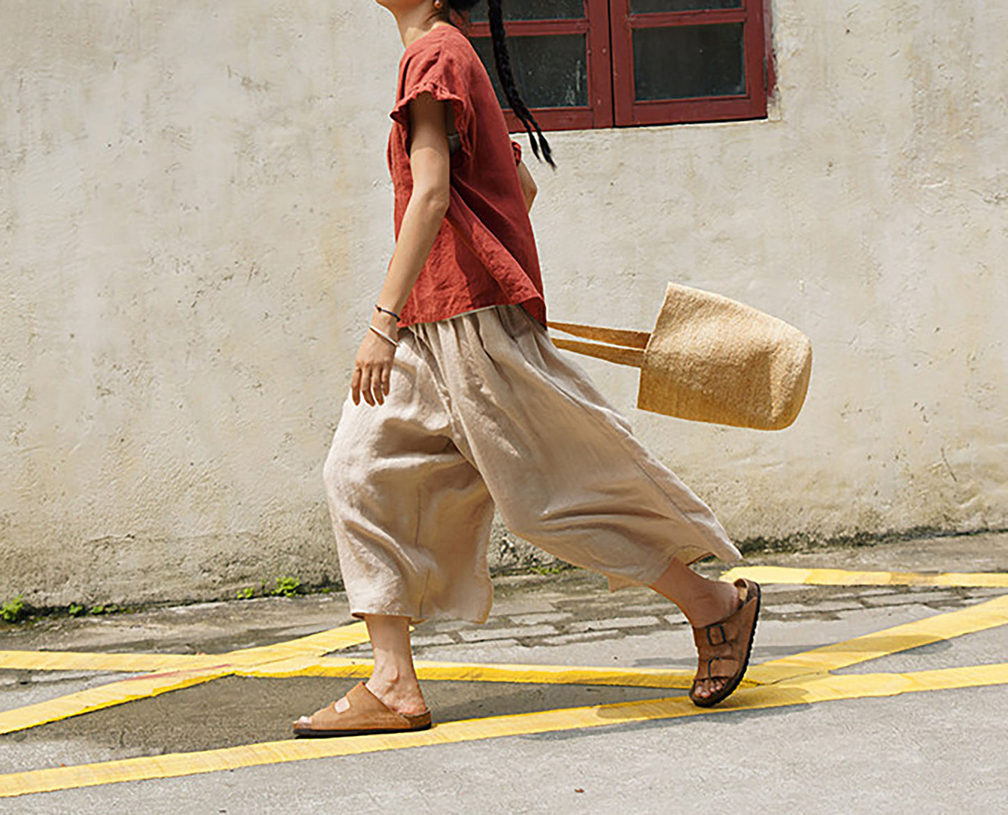 edoa Flax Linen Wide Leg Pants 