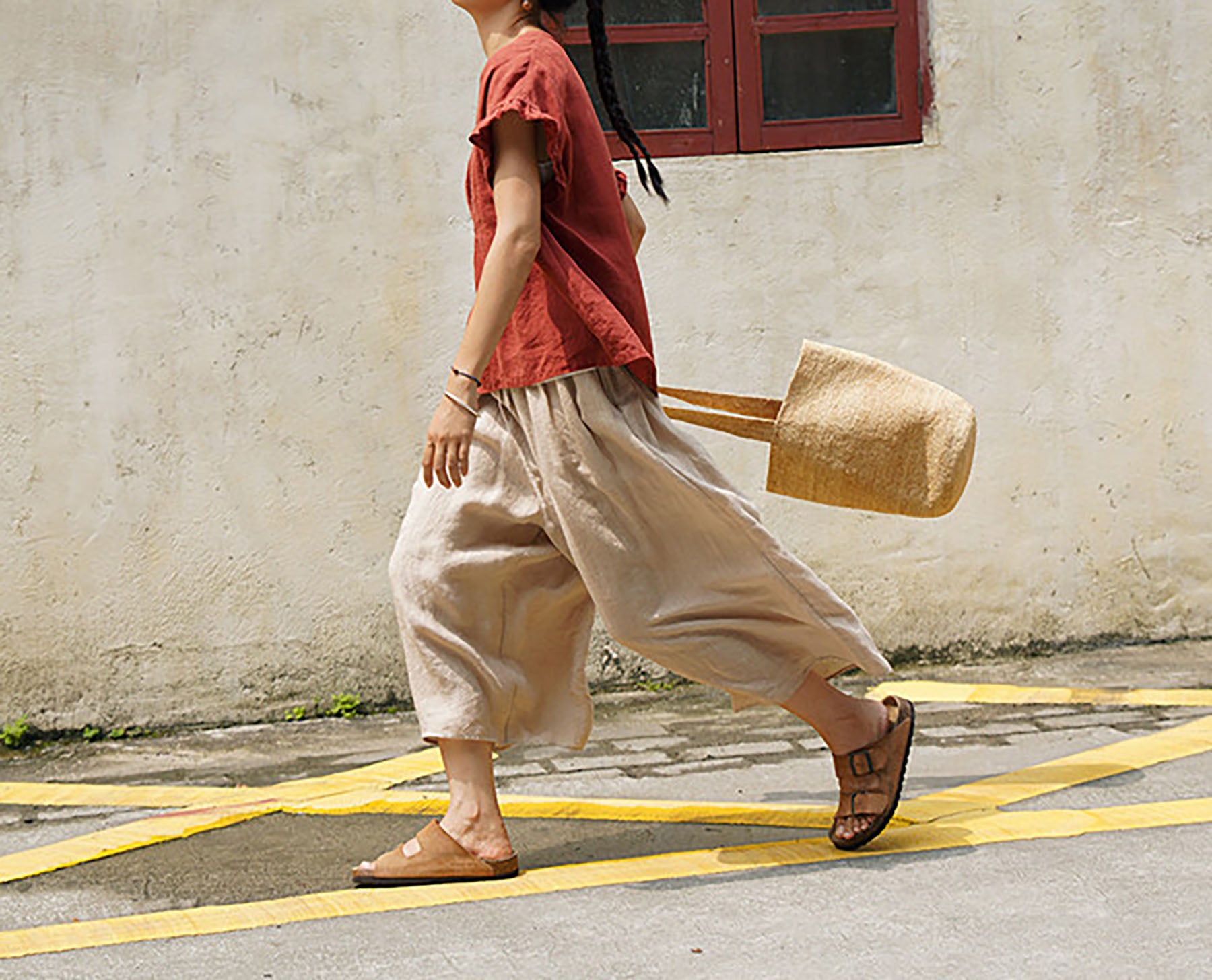 edoa Flax Linen Wide Leg Pants 