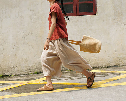 edoa Flax Linen Wide Leg Pants 