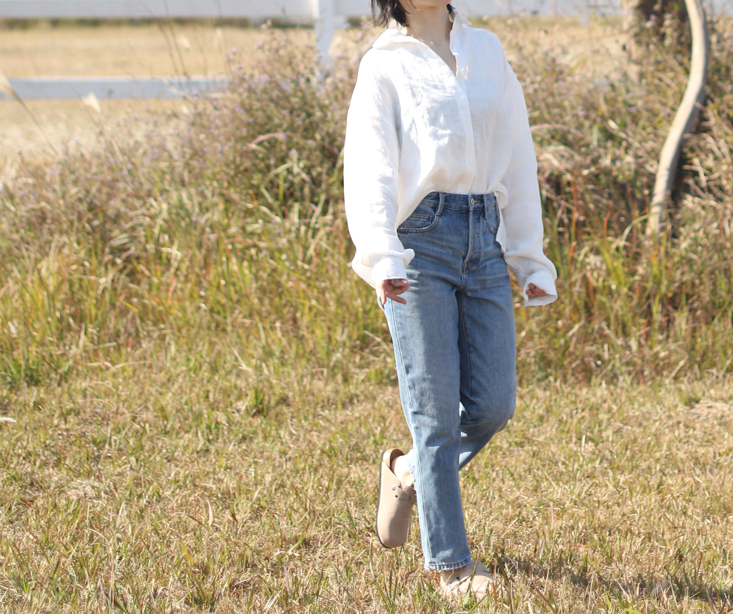 edoa Oversizecd Classic Linen Button Uo Shirt
