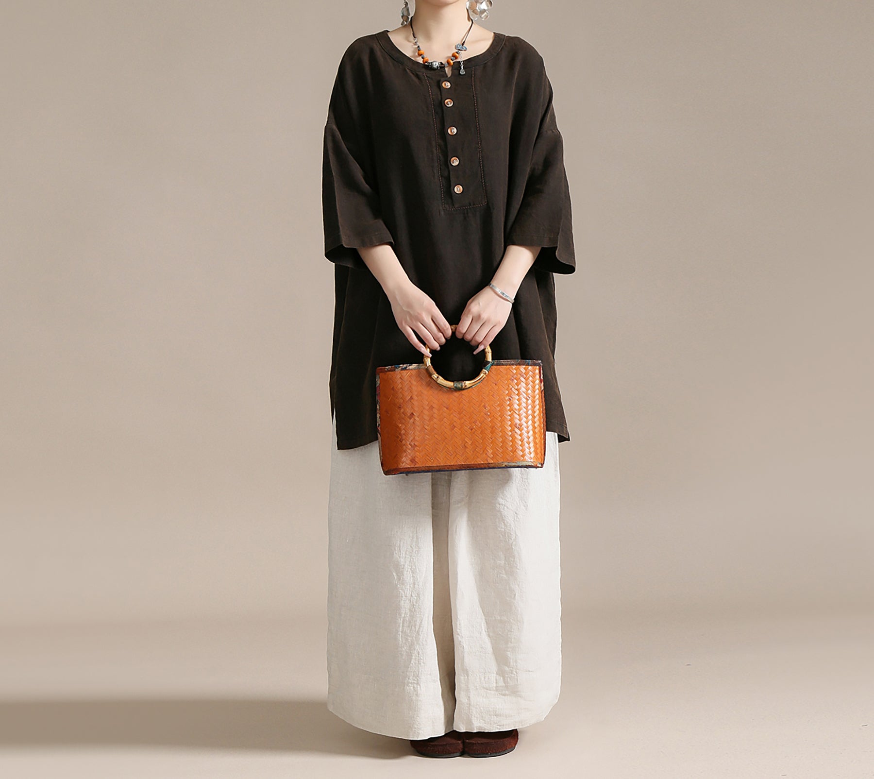 edoa Oversized Heavy Weight Natural Flax Linen Tunic