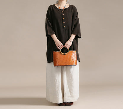 edoa Oversized Heavy Weight Natural Flax Linen Tunic