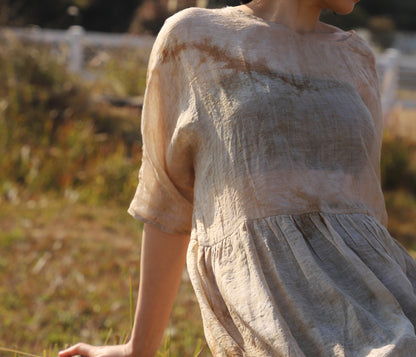 edoa Low Gathered Waist Oversized Linen Rayon Blend Dress