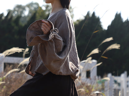 edoa Taupe Linen Pirate Shirt 