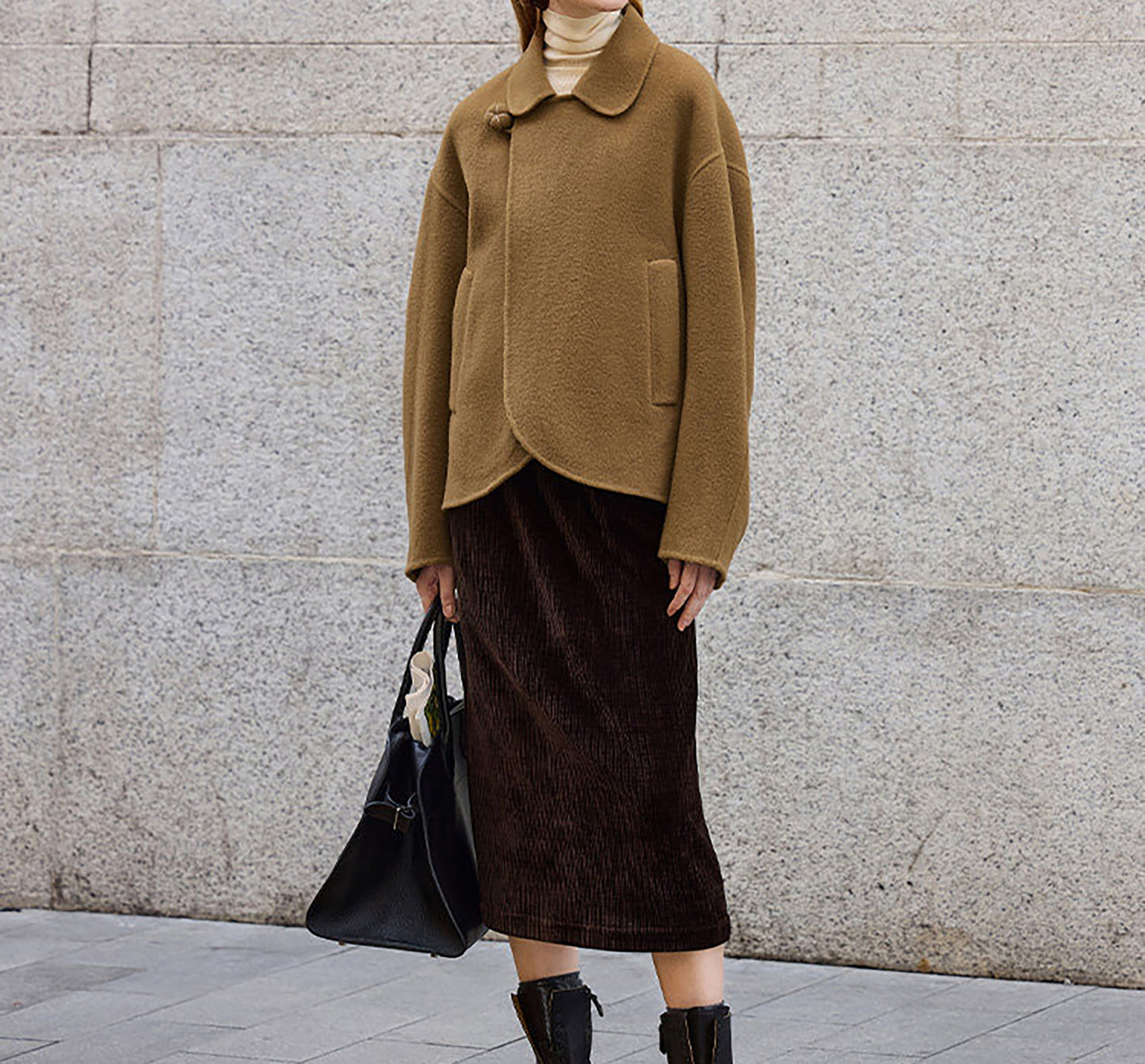 edoa New Chinese Style Double-faced Wool Peacoat