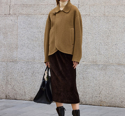 edoa New Chinese Style Double-faced Wool Peacoat