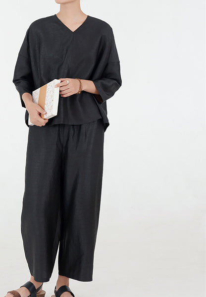 edoa Intangible Cultural Heritage Cracked Mud Silk Wide-leg Crop Pants