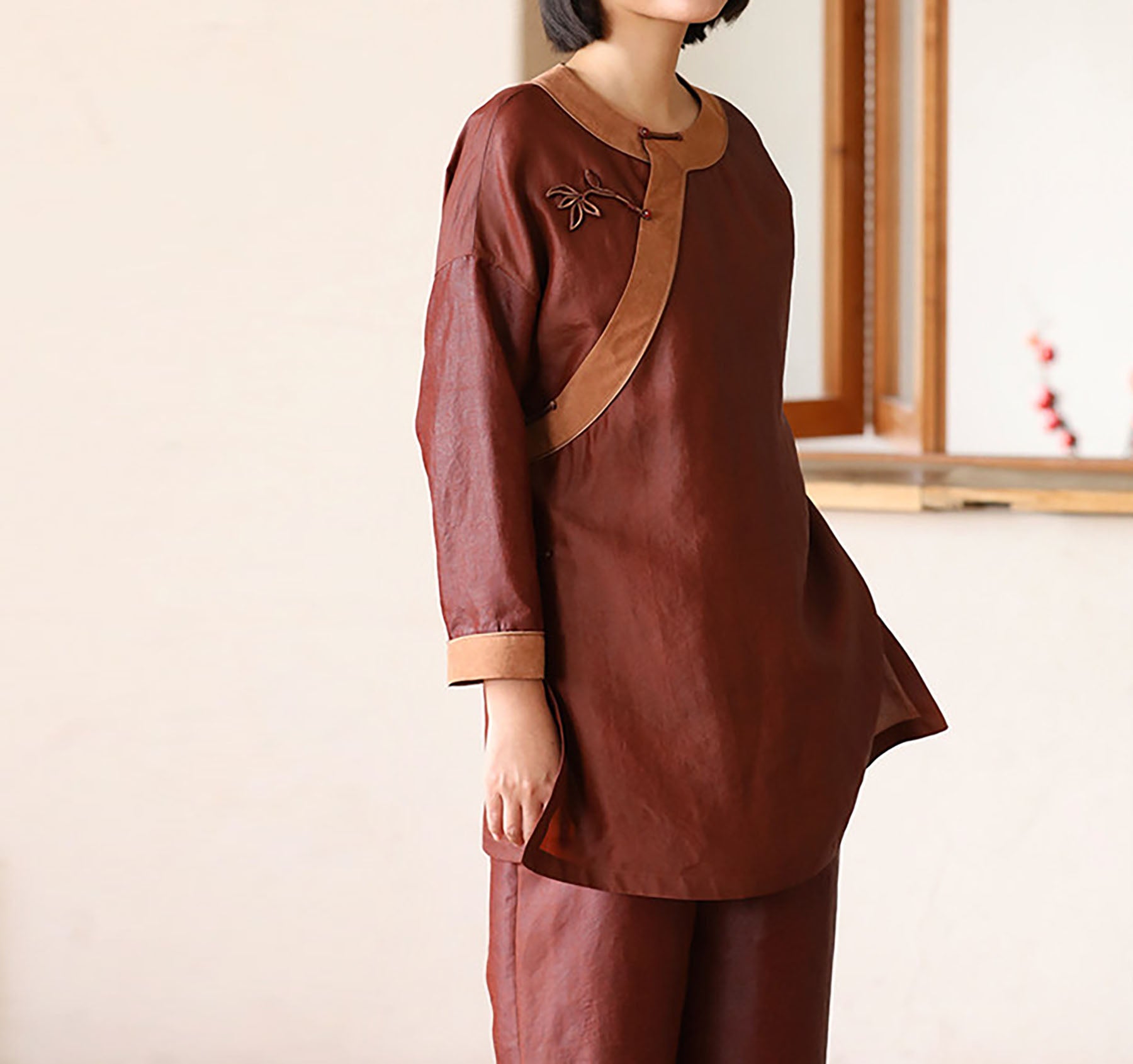 edoa Luxury Cracked Mud Silk Habotai Chinese Style Cheongsam