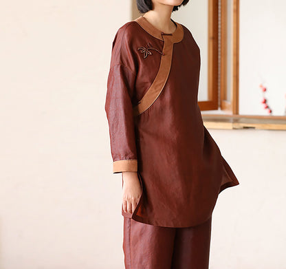 edoa Luxury Cracked Mud Silk Habotai Chinese Style Cheongsam
