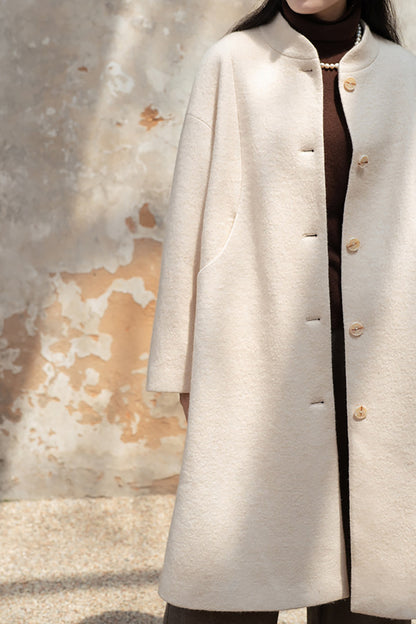 edoa White Winter Boiled Wool Chinese Coat