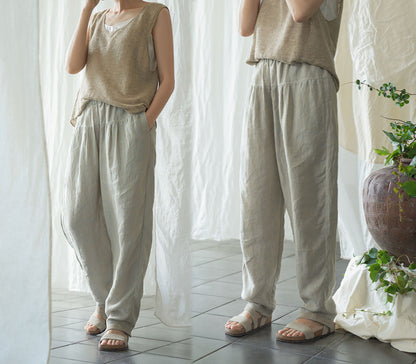 edoa Yarn Dyed French Linen Tapered Pants