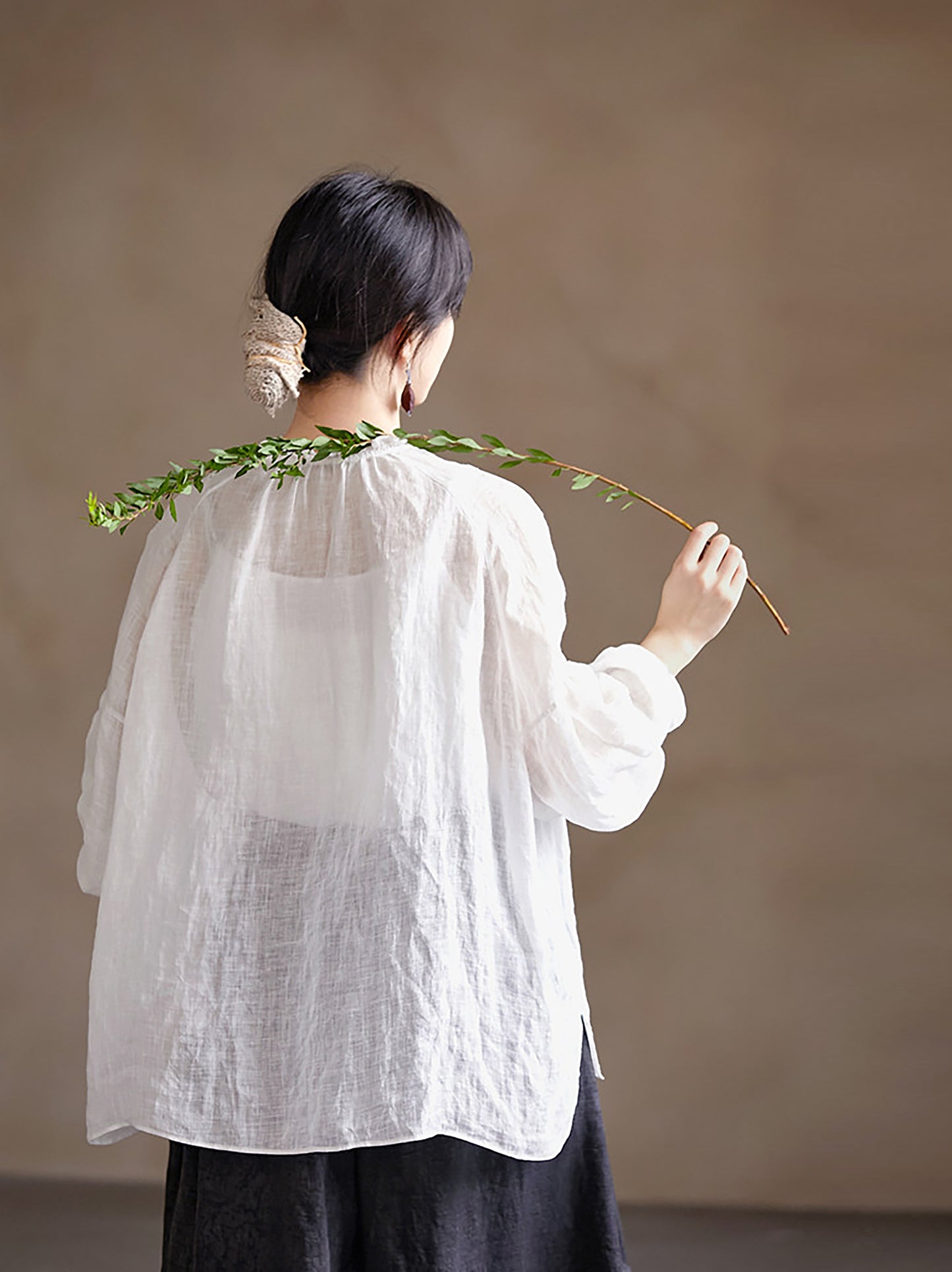 edoa Oversized High Count Hemp Ruffle Blouse