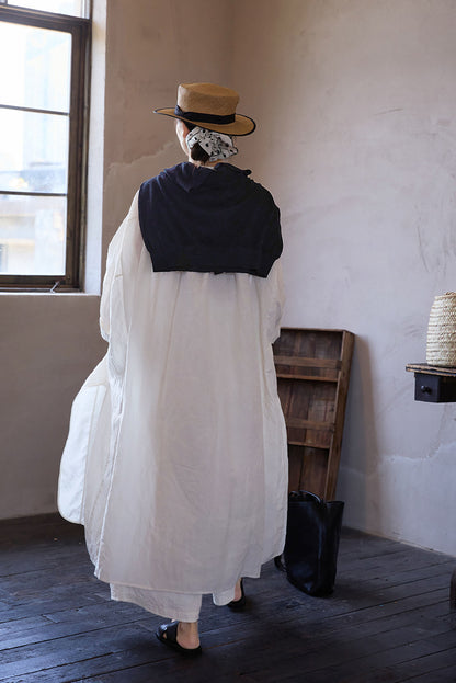 edoa Oversized White Washed Ramie Lightweight Chinese Button Down Shirt Dress