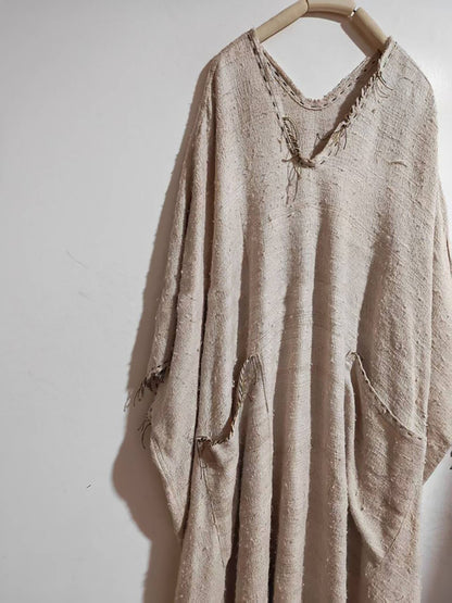 Oversized Natural Tussah Silk Slub Dress dr0391 X326