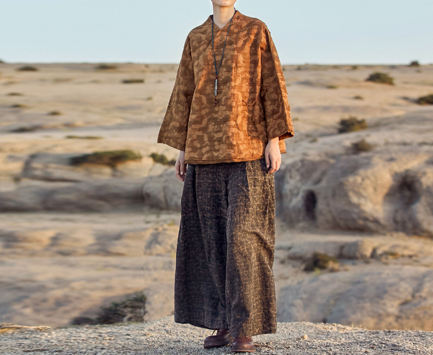 edoa Cracked Mud Silk Adjustable Suspender Pants 
