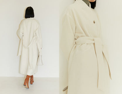 edoa Suri Alpaca V-neck Belted Wrap Maxi Coat 