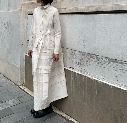 edoa Paper Cotton Pintuck Pleated Medieval Shirt Dress