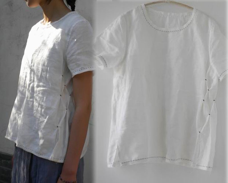 edoa Hand Stiched Deco Linen Blouse