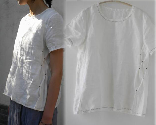 edoa Hand Stiched Deco Linen Blouse