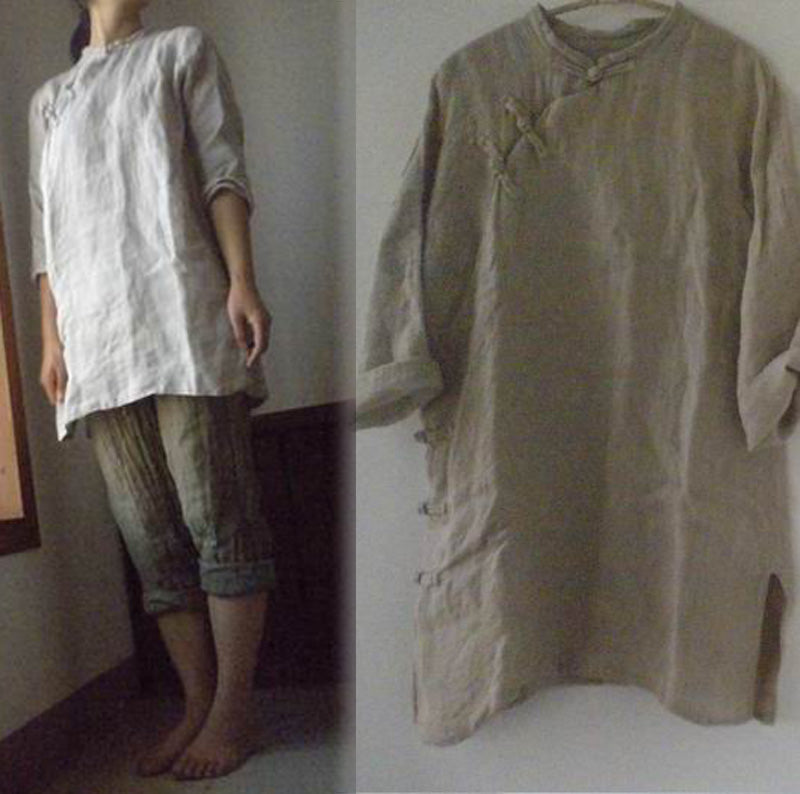 edoa Loose Fitting Linen Modified Qipao 