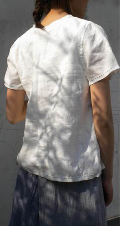 edoa Hand Stiched Deco Linen Blouse