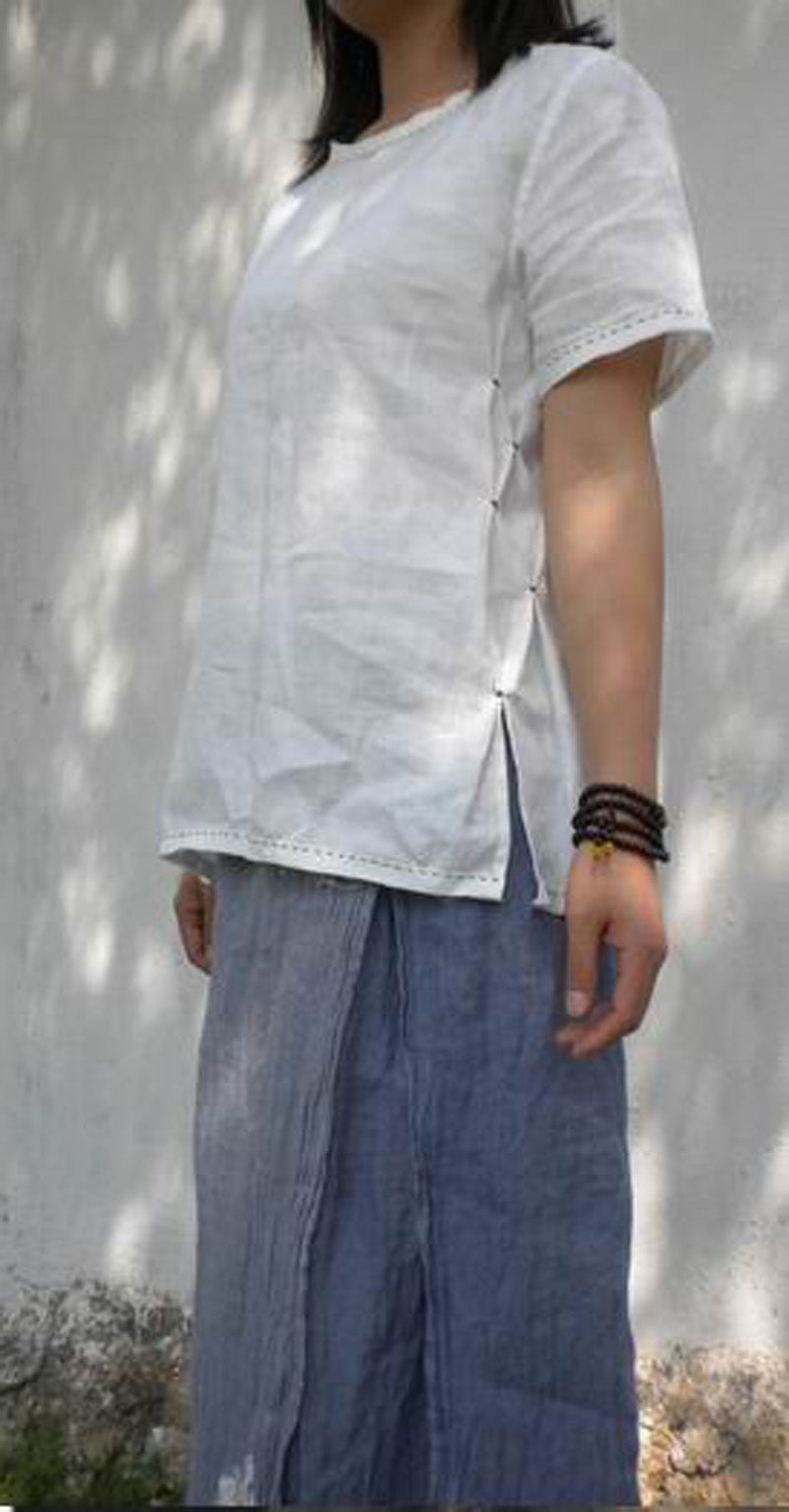 edoa Hand Stiched Deco Linen Blouse
