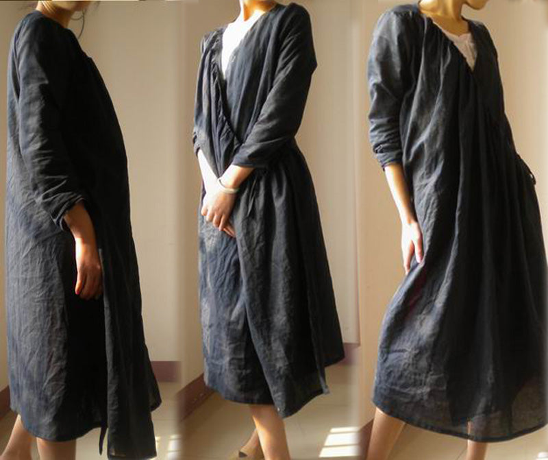 Asymmetrical Linen Long Coat Jacket co0098 018